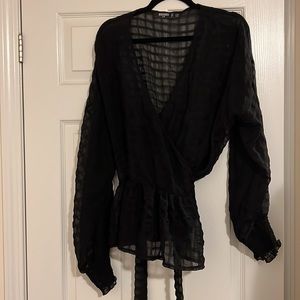 MISGUIDED - Plus Size (Size 18) Sheer Black Wrap Blouse